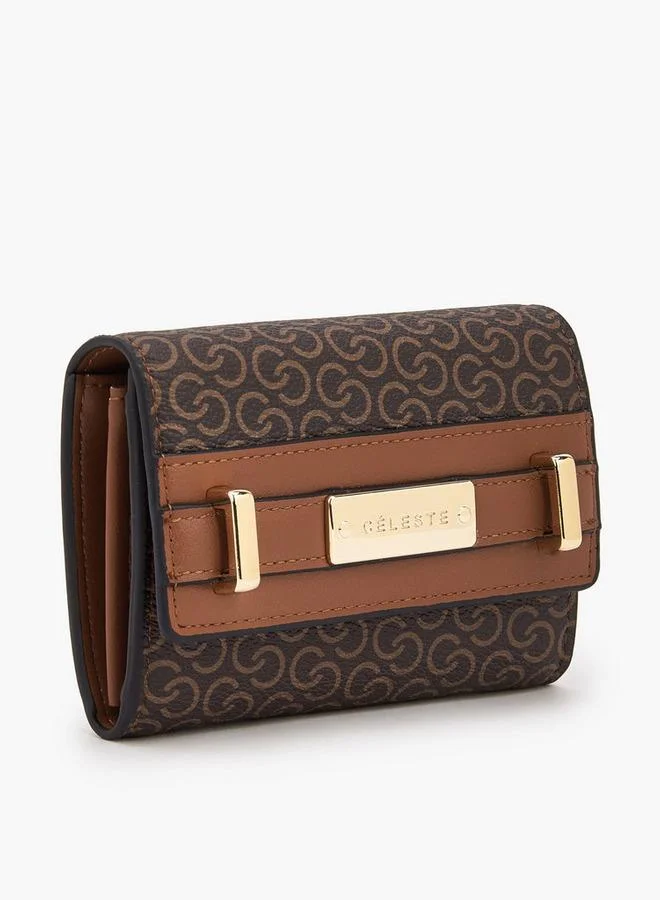 سيليست Monogram Print Wallet with Magnetic Snap Button Closure
